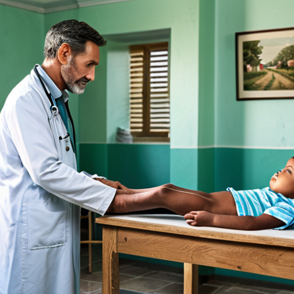 Rural Healthcare Scene**

"A village doctor examining a child in a rural clinic, the mother looking on with concern, fully clothed, modest attire, safe for work, appropriate content, perfect anatomy, natural proportions, family-friendly, professional medical setting, well-lit, high resolution."

**