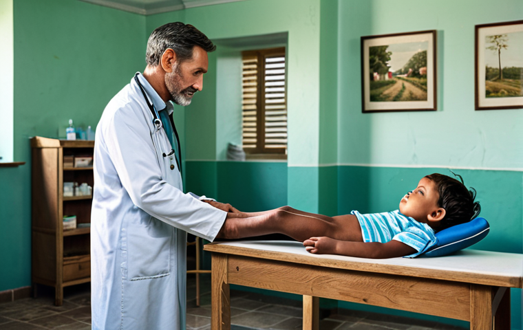 Rural Healthcare Scene**

"A village doctor examining a child in a rural clinic, the mother looking on with concern, fully clothed, modest attire, safe for work, appropriate content, perfect anatomy, natural proportions, family-friendly, professional medical setting, well-lit, high resolution."

**
