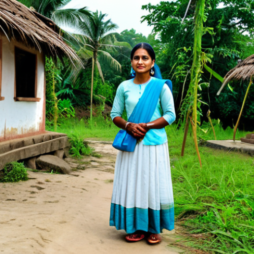Home 25 **
A peaceful village scene showing a woman in modest traditional Bengali clothing, standing near a temple. She has a calm and serene expression. Villagers are gathered respectfully around her. The scene should evoke a sense of spiritual connection and community. Fully clothed, appropriate attire, safe for work, perfect anatomy, natural proportions, professional, modest, family-friendly, high quality.
**