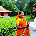 **

A family-friendly scene at a Lokayata Devi shrine in a rural Bengali village. A fully clothed mother and father smile as their child (fully clothed in traditional attire) receives a blessing from a priest. Lush green trees surround the peaceful shrine. Safe for work, appropriate content, modest attire, professional photography, perfect anatomy, natural pose, high quality.

**