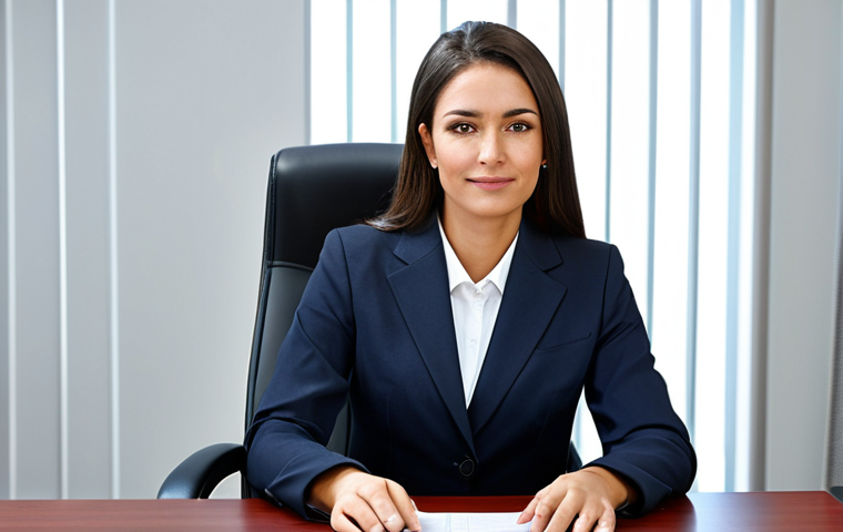 **

A professional businesswoman in a modest business suit, sitting at a desk in a modern office, fully clothed, appropriate attire, safe for work, perfect anatomy, natural proportions, professional photography, high quality.

**