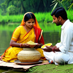 **

"A Bengali family, fully clothed in traditional attire, performing a Shraddha ceremony by a riverbank. Focus on respectful rituals, offerings of food, and prayers for ancestral peace. Lush green landscape, soft natural lighting. Safe for work, appropriate content, family-friendly, perfect anatomy, natural proportions, high quality."

**