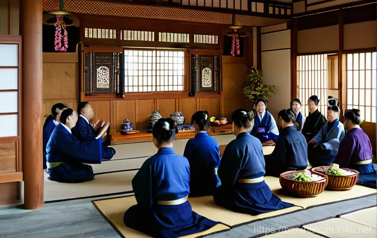 삼재풀이와 굿의 차이 - **A dynamic and vibrant scene of a 'Gut' ritual led by a charismatic Korean female shaman (mudang).*...