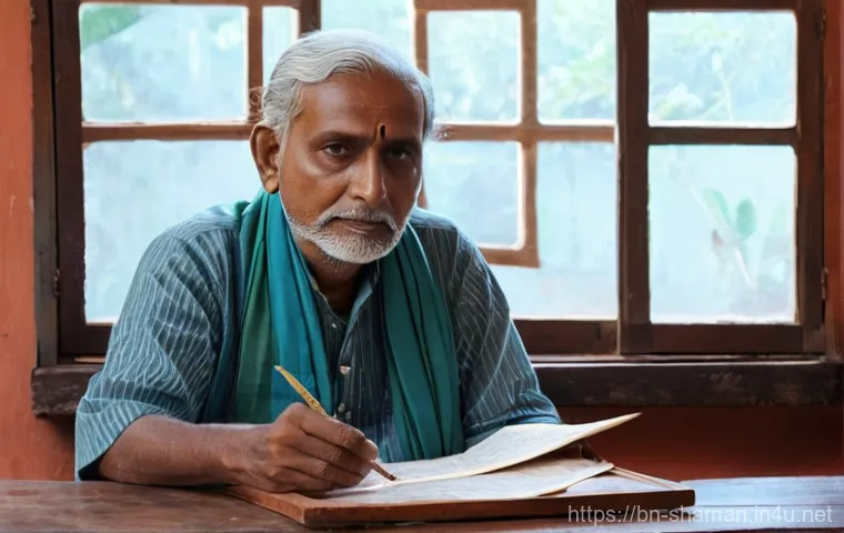 무속 점사 비용 - **Prompt:** A dignified, elderly Bengali Jyotishi (astrologer) with a serene expression, wearing a c...