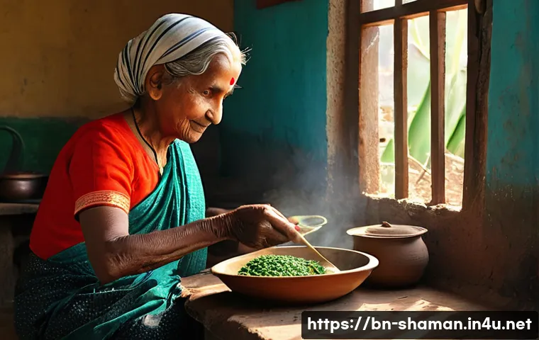 무속의 금기 음식 - **Prompt 1: A Grandmother's Pure Kitchen**
"A cozy, brightly lit traditional Bengali kitchen dur...