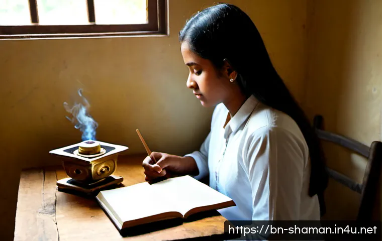 무속을 배우는 방법 - Photorealistic quiet study scene of a Bengali adult learner exploring traditional folk spirituality,...